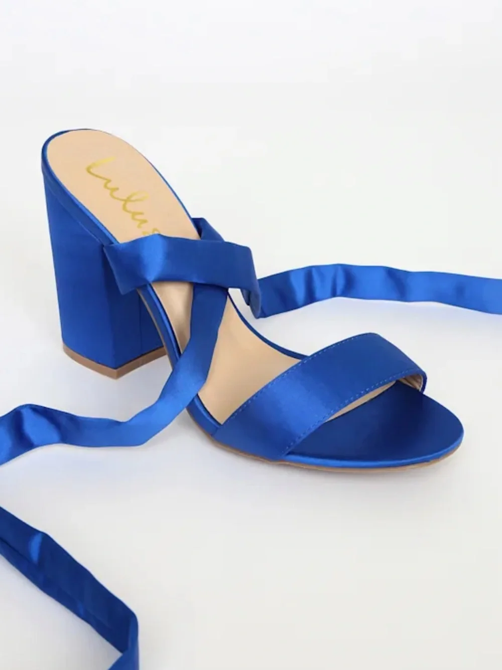 Lulus Alta Blue Satin Lace-Up Heels